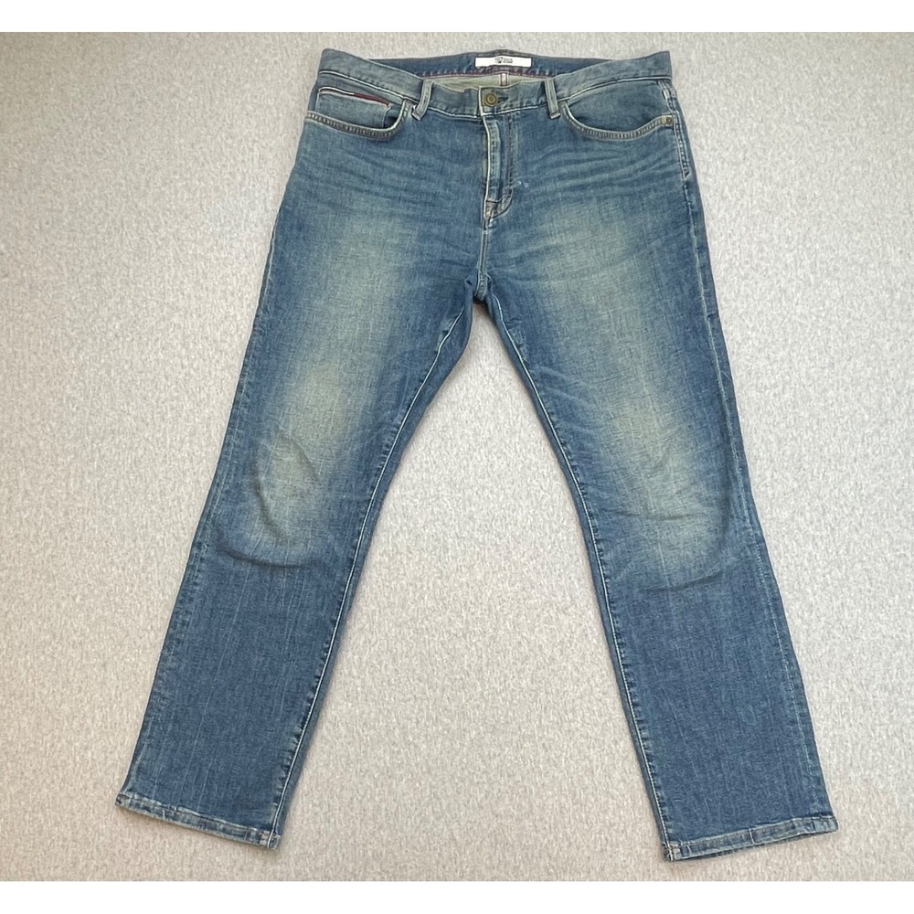 Tommy Hilfiger Jeans Mens 36 x30 Blue Cotton Blend Stretch Straight